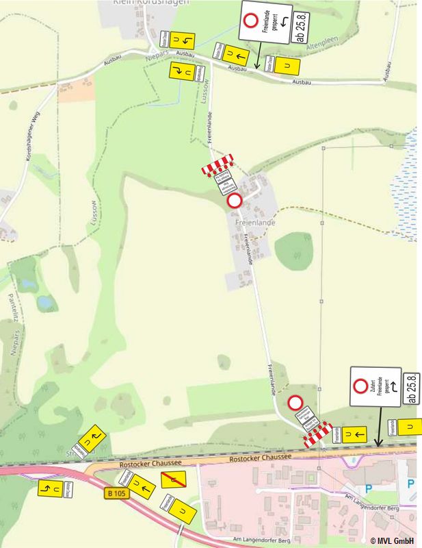 Ausschnitt Karte Sperrungen Freienland